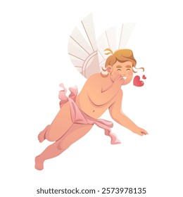 Cupid angel love whisper. Vector loving angel or eros. Valentines day greeting card sign or romantic holiday poster element. Passion tattoo or lover symbol. Amor for affection gift. Wedding cherub.