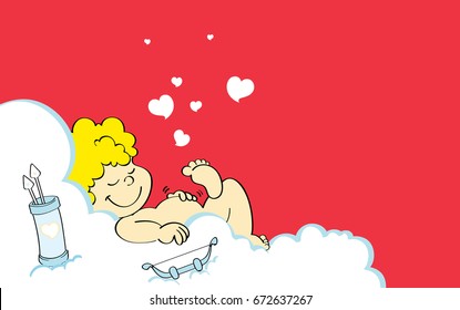 Cupid angel resting in the sky