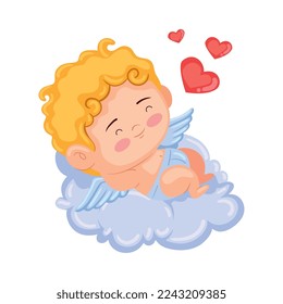 cupid angel sleeping with hearts
