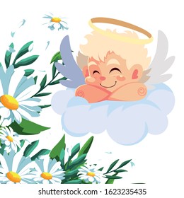 cupid angel sleeping on a cloud, valentines day vector illustration design