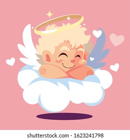 cupid angel sleeping on a cloud, valentines day vector illustration design