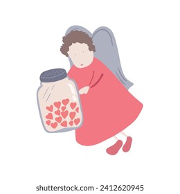 Cupid angel Valentine day 14 February flat design