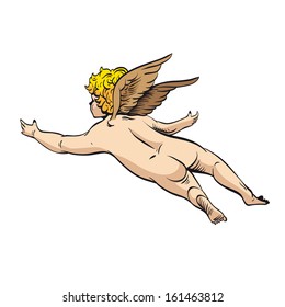 Cupid. Angel. Valentine's day card. Hand drawn vector illustration.