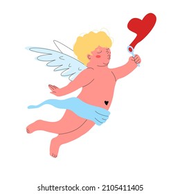Cupid angels cartoon vector character of Valentines Day holiday. Editable stroke. 