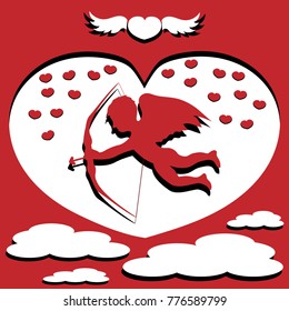 Cupid angels silhouette, postcard