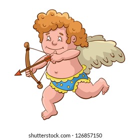 Cupid with arch cartoon. Vector illustration