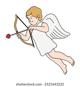 Cupid with arch hand drawn illustration vector