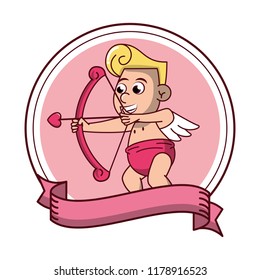 Cupid with arch on round emblem