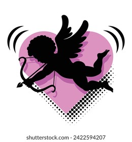 Cupid archer silhouette icon. Valentine's day symbol. Cupid shooting arrow. Vector on transparent background