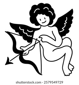 cupid with Archer. vector doodle illustration