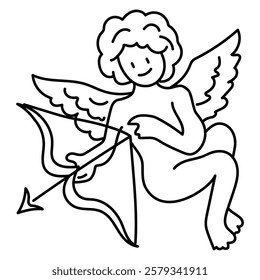 cupid with Archer. vector doodle outline illustration