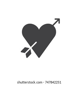 Cupid arrow with heart icon vector, filled flat sign, solid pictogram isolated on white. Love symbol, logo illustration.