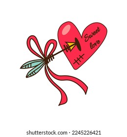 Cupid arrow with heart on white background. Valentine's Day cele