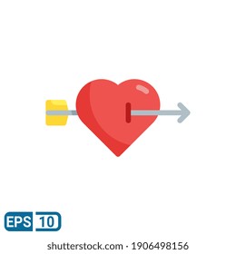 icono de flecha cupido en estilo plano aislado en fondo blanco. símbolo de signo para el día de San Valentín. EPS 10
