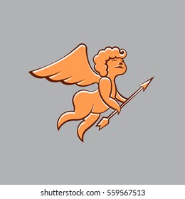 Cupid with an arrow on a gray background. Vector Amor illustration for a card on Valentine's Day. Wedding decoration with an angel.