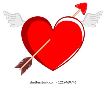 Cupid arrow on a heart shape. Valentine day. Vector illustration design
