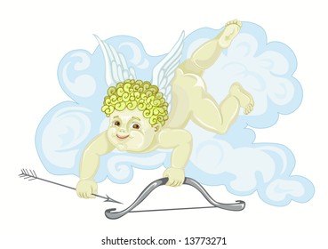 The cupid with an arrow on a magnificent cloud