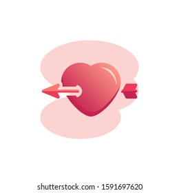 Cupid arrow pierced heart flat icon, vector sign, Heart with arrow colorful pictogram isolated on white. Lovestruck symbol, logo illustration. Flat style design