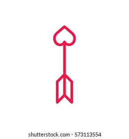  cupid arrow thin line red icon on white background, happy valentine day
