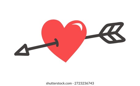Seta Cupida Através Do Coração Vermelho. Dia dos namorados. ilustração vetorial