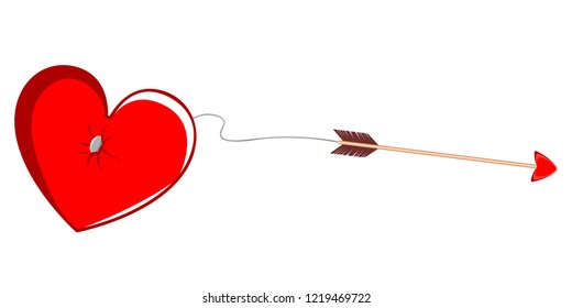 Cupid arrow tied to a heart shape. Valentine day. Vector illustration design