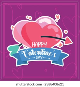 Cupid arrow with two heart shapes Valentine day poster Vector