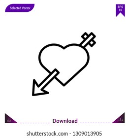 Cupid arrow vector icon. Best modern, simple, isolated, flat icon for website design or mobile applications, UI / UX design vector format.