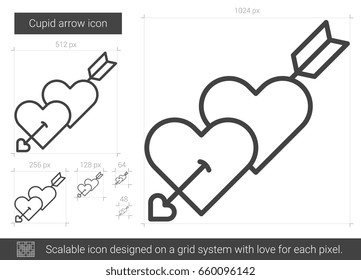 Cupid arrow vector line icon isolated on white background. Cupid arrow line icon for infographic, website or app. Scalable icon designed on a grid system.