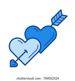 Cupid arrow vector line icon isolated on white background. Cupid arrow line icon for infographic, website or app. Blue icon designed on a grid system.