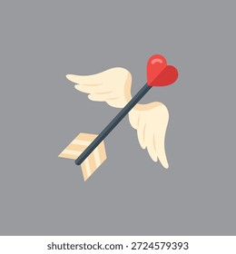 Flecha Cupido con alas y punta de corazón para el amor de San Valentín y diseño de celebración romántica