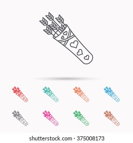 Cupid arrows icon. Love weapon sign. Linear icons on white background.
