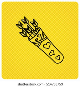 Cupid arrows icon. Love weapon sign. Linear icon on orange background. Vector