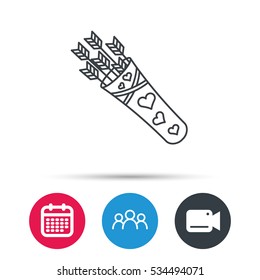 Cupid arrows icon. Love weapon sign. Group of people, video cam and calendar icons. Vector