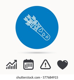 Cupid arrows icon. Love weapon sign. Calendar, attention sign and growth chart. Button with web icon. Vector