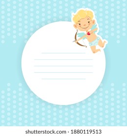 Cupid Baby Girl with Space for text, Adorable Angel Cherub Character Shooting with Bow Cartoon Vector Illustration