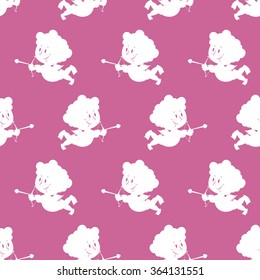 Cupid background. Seamless pattern cute Angel with wings. Ornament for Valentines day. Texture to fabric. Romantic ornament.
