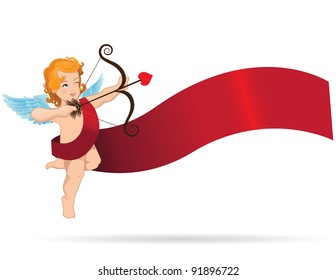 Cupid Banner Isolated On White EPS 8 Vector, Grouped For Easy Editing.