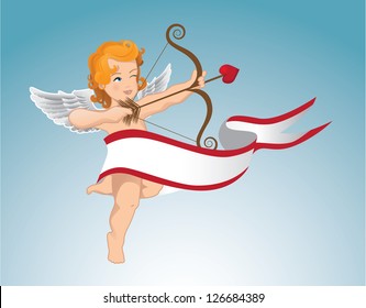 Cupid Mit Banner für Ihre Nachricht EPS 8 Vektor, keine offenen Formen oder Pfade. Verbunden für einfache Bearbeitung.