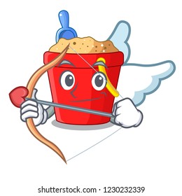 Cupid beach bucket shape with sand cartoon
