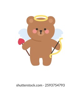Cupid Bear Holding Heart Arrow and Golden Bow Vector Illustration