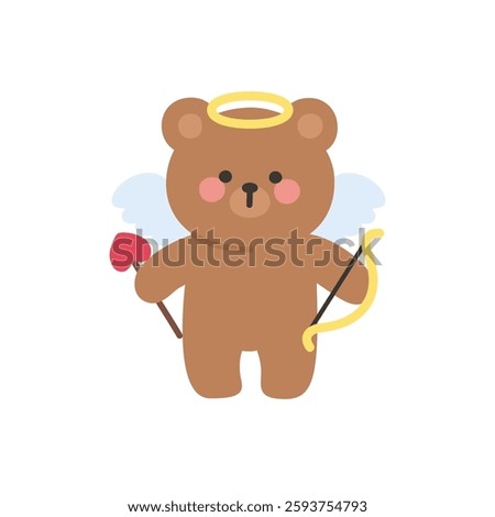 Cupid Bear Holding Heart Arrow and Golden Bow Vector Illustration