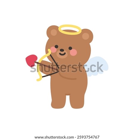 Cupid Bear Standing Aiming Heart Bow to the Left Side Vector Illustration