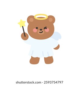 Cupid Bear Standing Holding Magic Wand with Star Vector Illustration