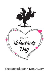 Cupid black silhouette with bow and arrow heart on white background.  Valentines Day design. Flying Angel with red purple hearts. Amur symbol of love for Valentine's Day, wedding invitation card.  