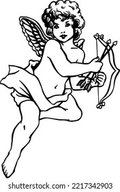 Cupid Black and White Vector Illustration