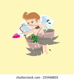 Cupid with bow and arrow aiming at lovers
