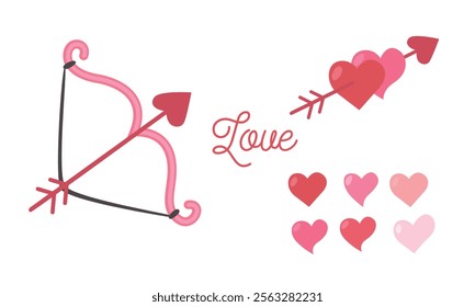 Cupid bow and arrow clipart in cartoon style. Love and valentine element in flat design. 