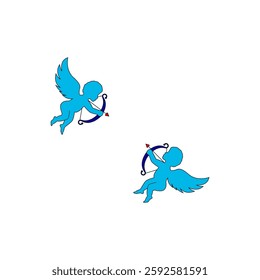 Cupid with bow and arrow in the clouds. Vector illustration.