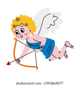 Cupid with bow and arrow. Cute character in doodle style.
