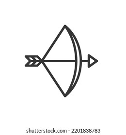 Cupid bow and arrow flat icon, Long bow and arrow archery line art icon for games and websites